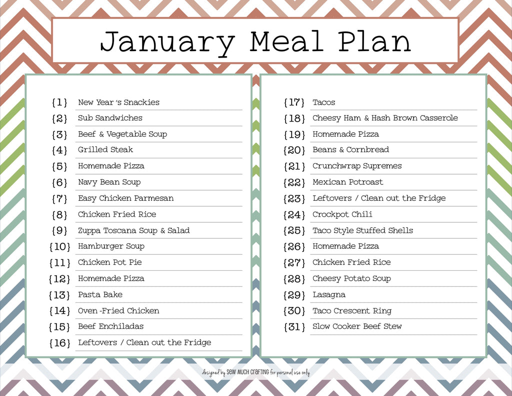 Our January Monthly Meal Plan (and FREE Printable)