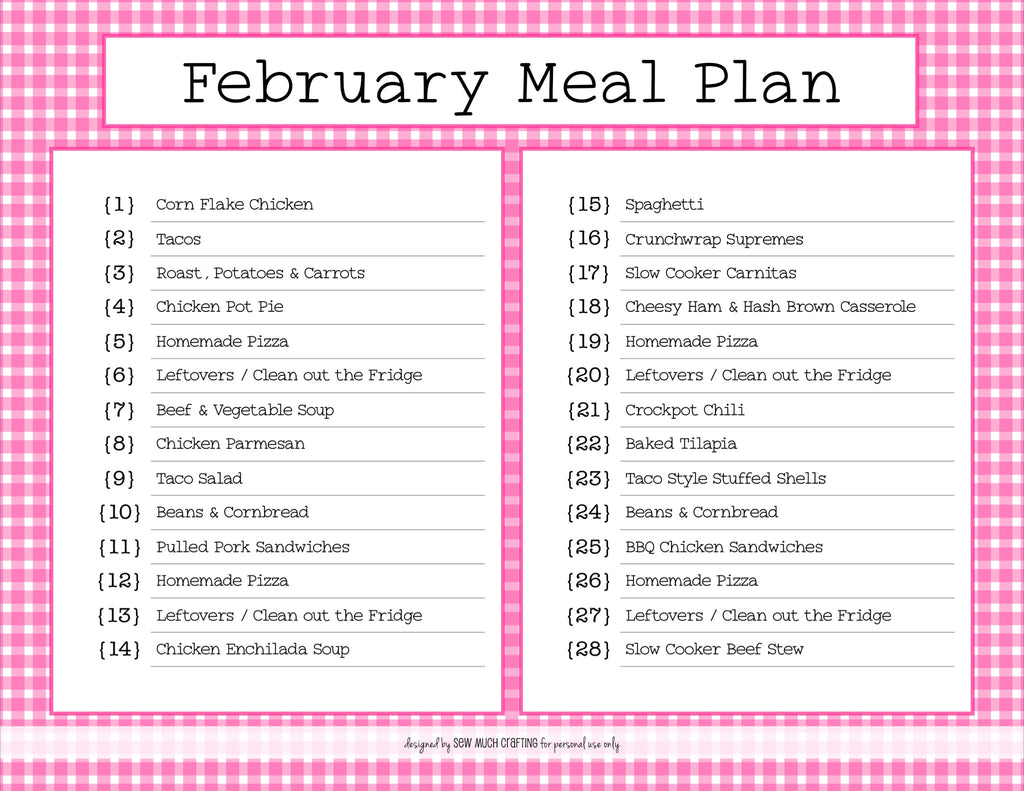 Our February Monthly Meal Plan (and FREE Printable)