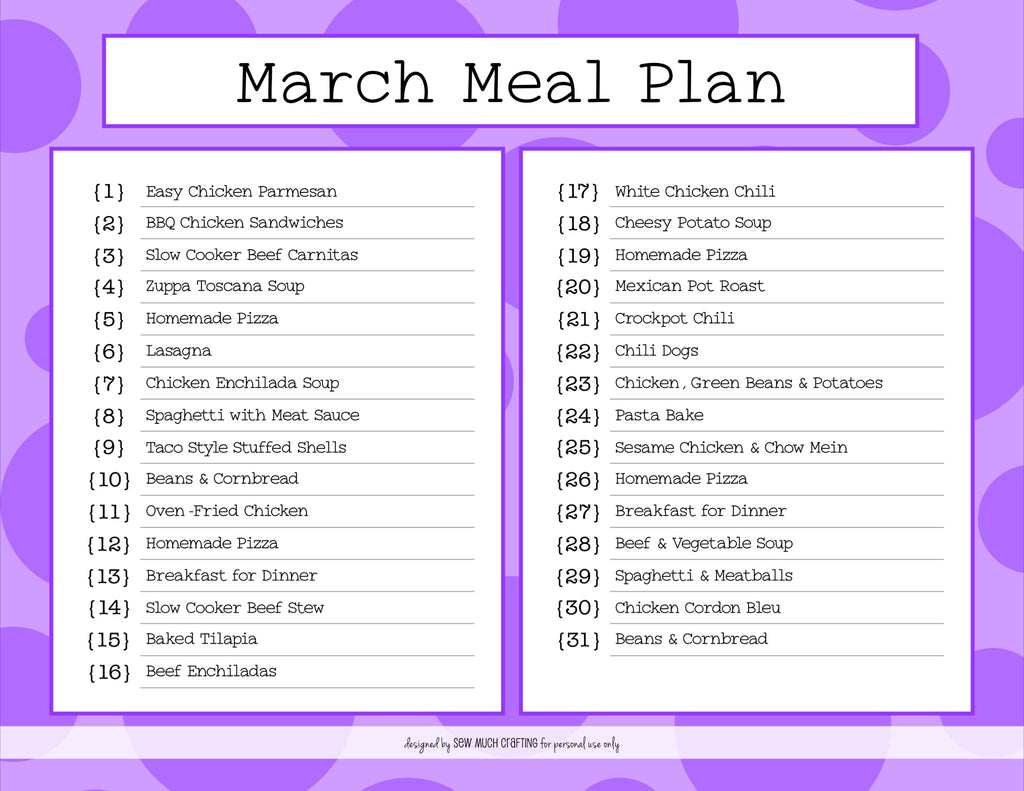 Our March Monthly Meal Plan (and FREE Printable)