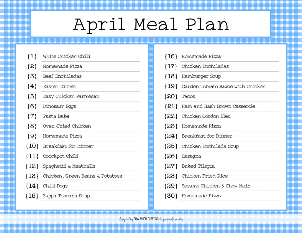 Our April Monthly Meal Plan (and FREE Printable)