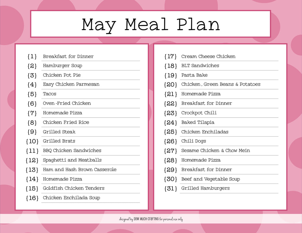 Our May Monthly Meal Plan (and FREE Printable)