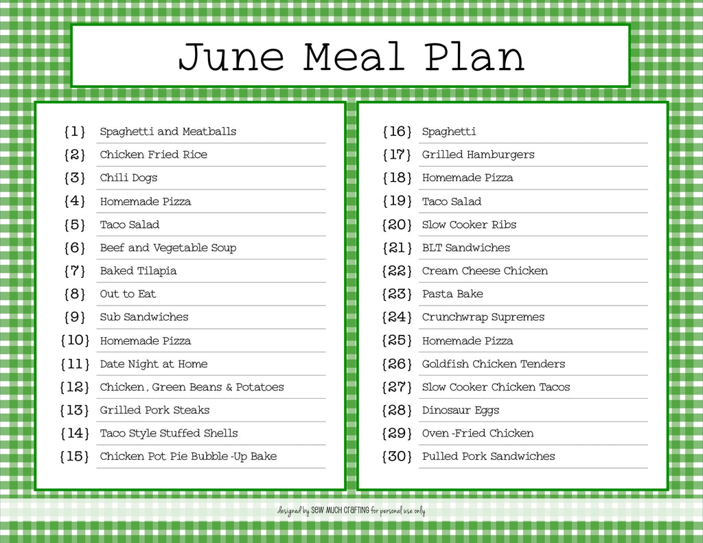 Our June Monthly Meal Plan (and FREE Printable)