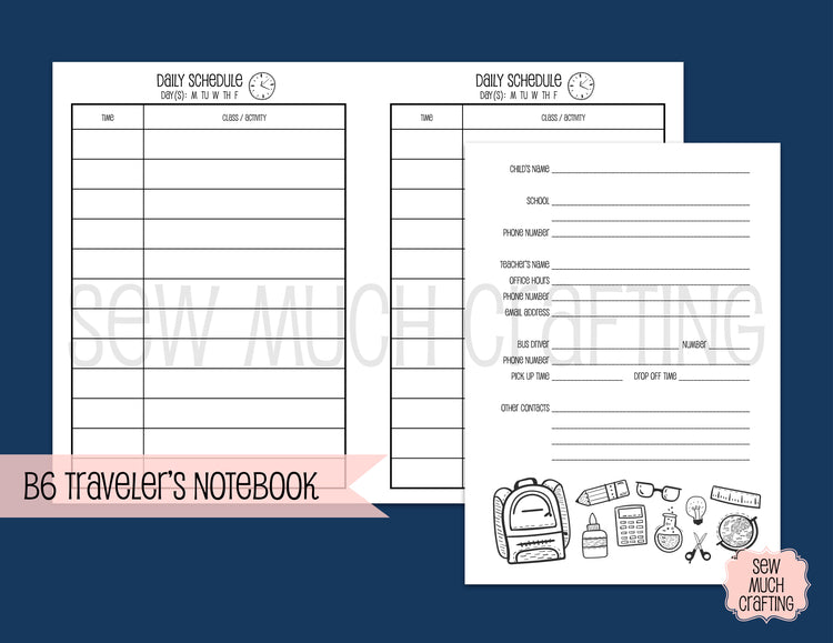 School Information Kit for Traveler's Notebooks