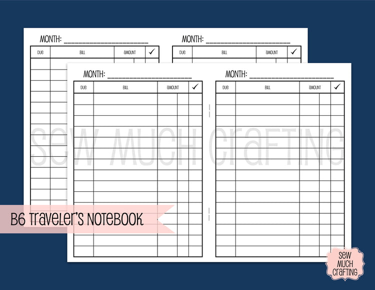 Bill Pay Checklist for Traveler's Notebooks