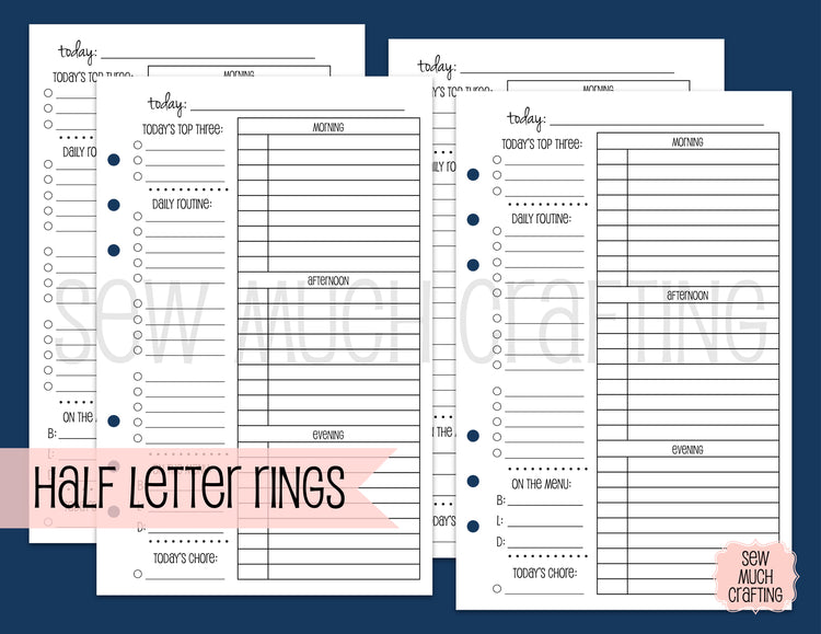 Day on One Page with Routine Inserts for Rings