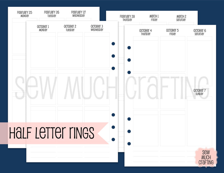 Vertical Week on Two Page Inserts for Rings (CHOOSE A SIZE)