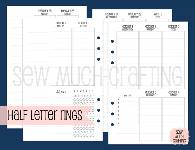 Week on Two Page WITH Checklist for Rings (CHOOSE A SIZE)